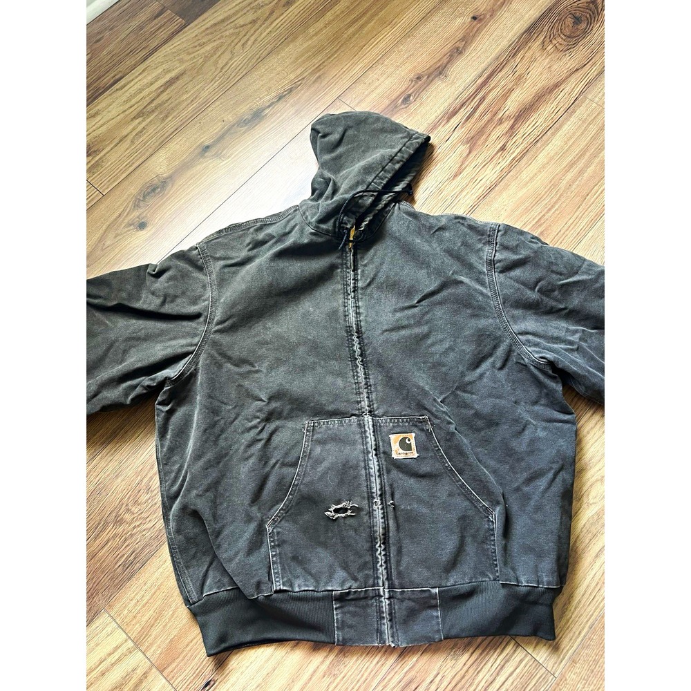Vintage Carhartt J130 Distressed Active Jacket XL Black Faded Hooded Bomber